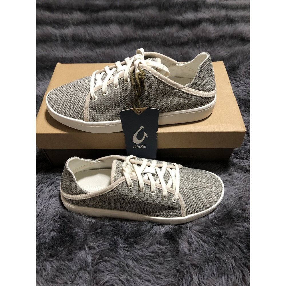 Olukai Women Pehuea Li Lace up Canvas Sneakers Shoes, Size 11, Tapa/White Sand